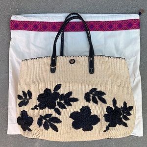 Tory Burch Kerrington Straw Tote Purse EUC Authentic